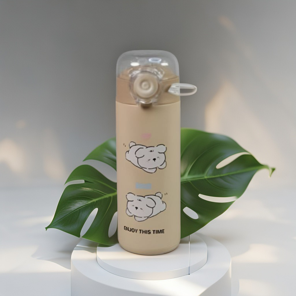 Brown - TailSip Stainless Steel Bottle – 500ml Cute Puppy Design Sipper | Perfect for School & Office NOV11558.