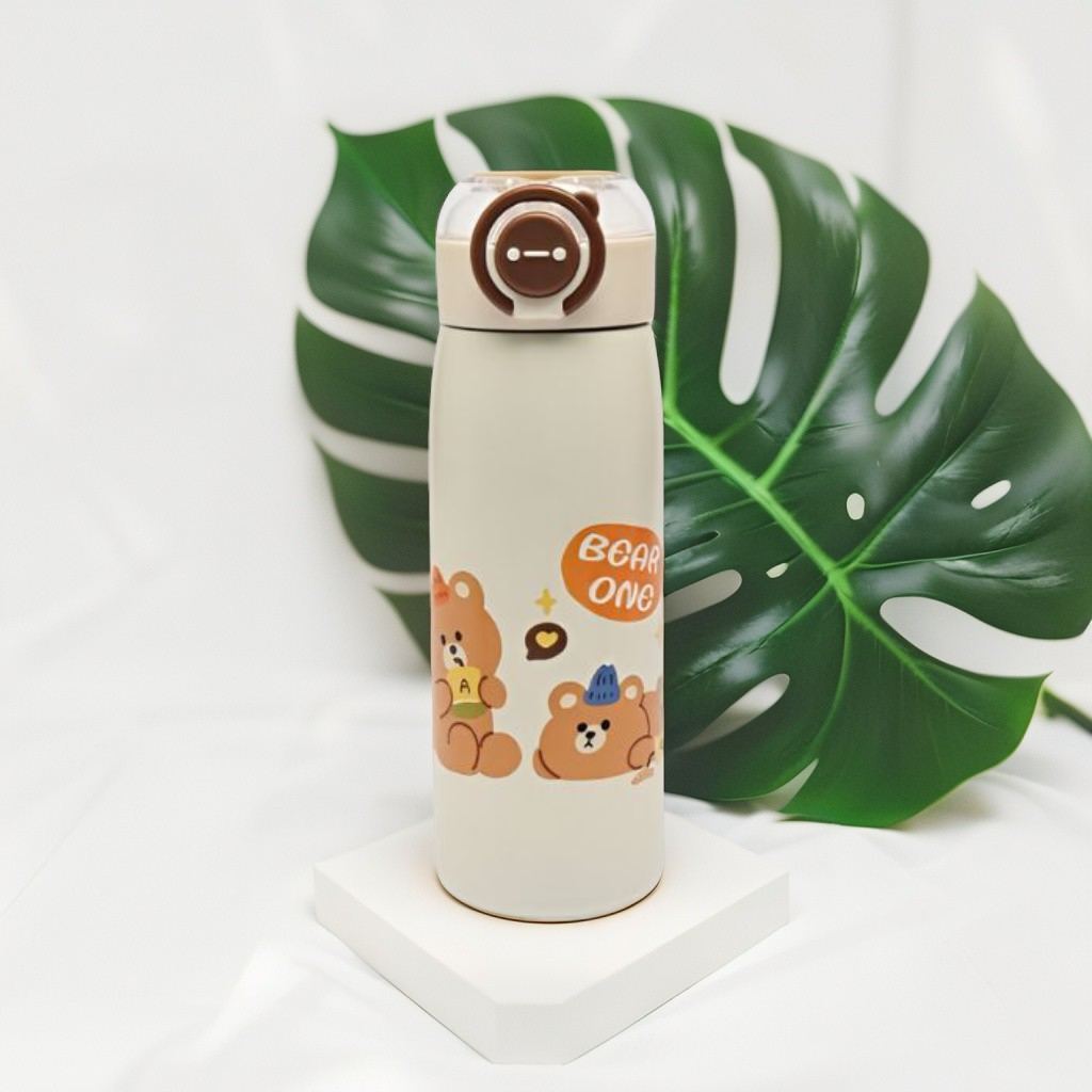 Yellow - SipBuddy – 470ml Cute Printed Leak-Proof Bottle for Kids & Adults NOV11406.