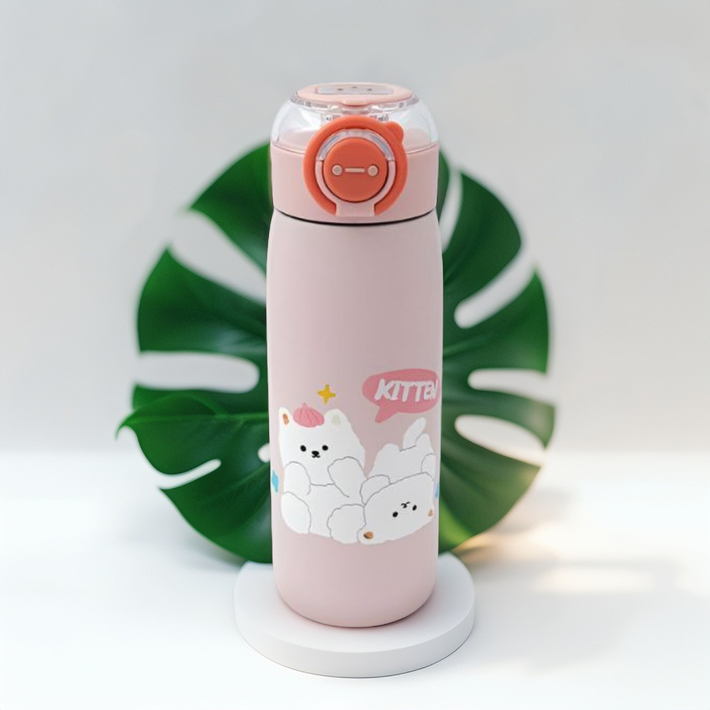 Pink - SipBuddy – 470ml Cute Printed Leak-Proof Bottle for Kids & Adults NOV11406.