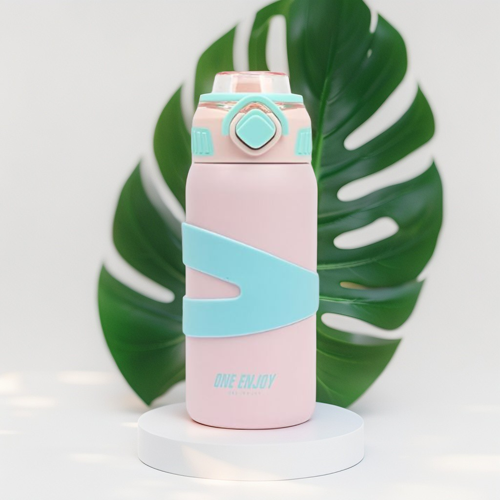 Pink - LittleSip – 500ml Stainless Steel Push Bottle for Youngsters – Leak-Proof & BPA-Free, Perfect for School & Play NOV5234.