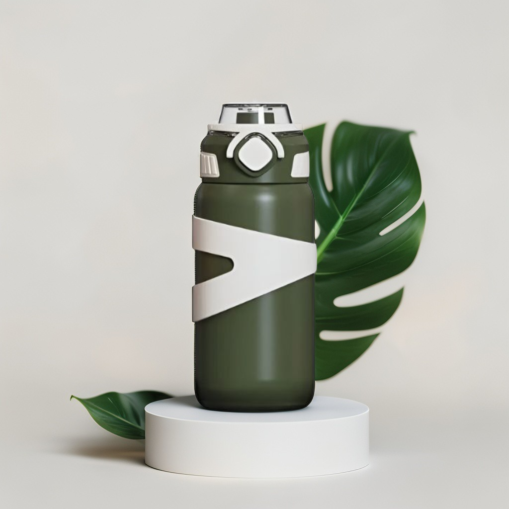 Green - LittleSip – 500ml Stainless Steel Push Bottle for Youngsters – Leak-Proof & BPA-Free, Perfect for School & Play NOV5234.