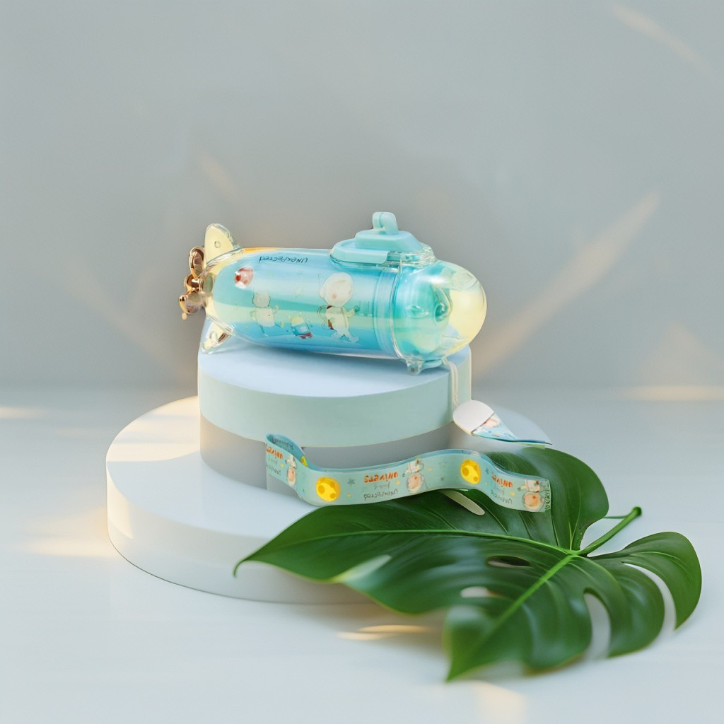 Green - Submarine Water Bottle for Toddlers – 380ml Stainless Steel Leak-Proof, Push Button, BPA-Free NOV6845.