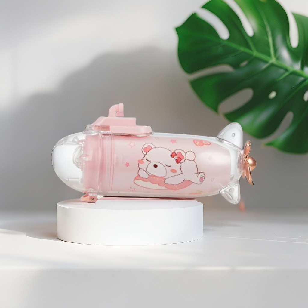 Pink - Submarine Water Bottle for Toddlers – 380ml Stainless Steel Leak-Proof, Push Button, BPA-Free NOV6845.