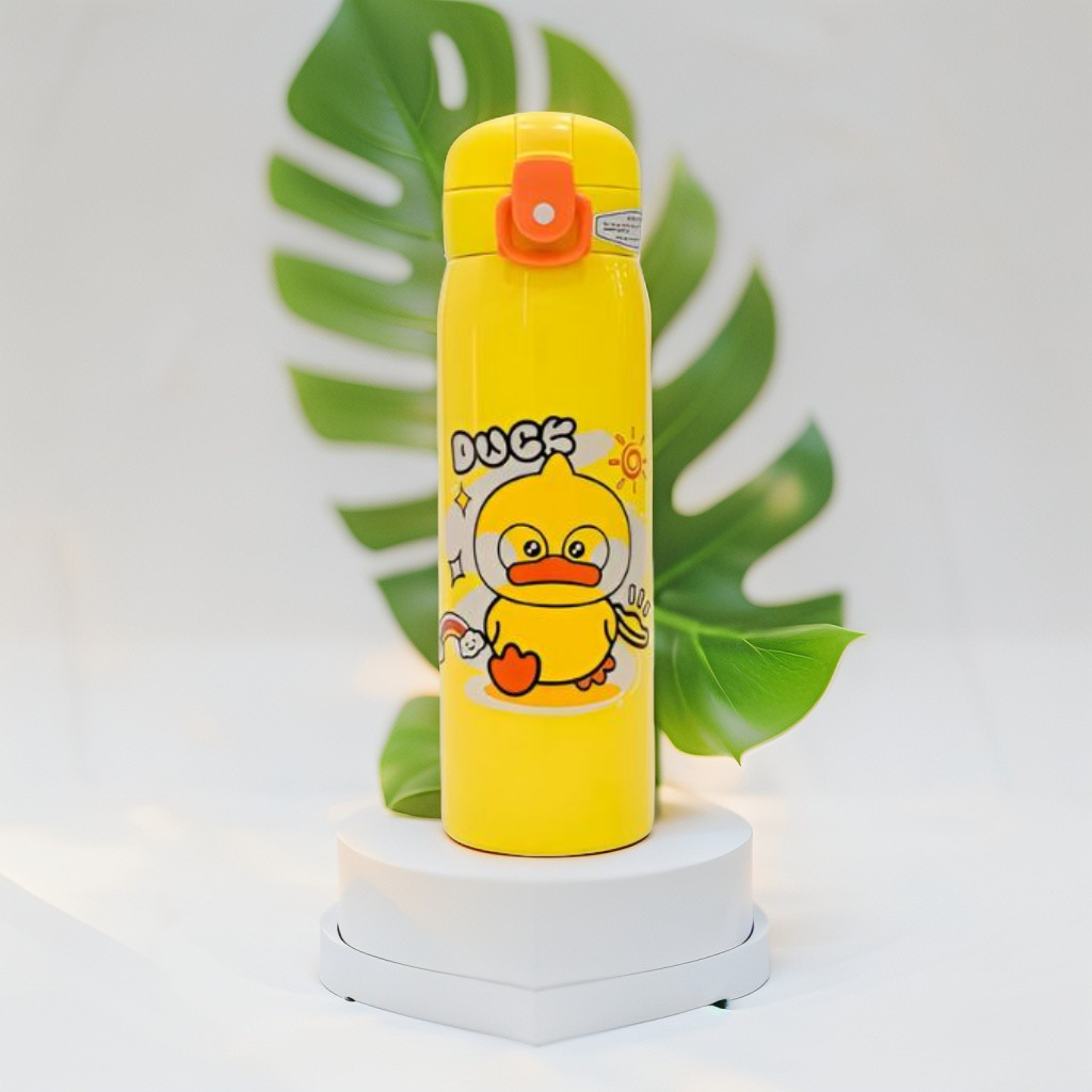 AquaJoy Stainless Steel Water Bottle for Kids – 450ml Cute Printed Push Button Sipper | Leak-Proof & BPA-Free | Ideal for School & Outdoor Use NOV8421.