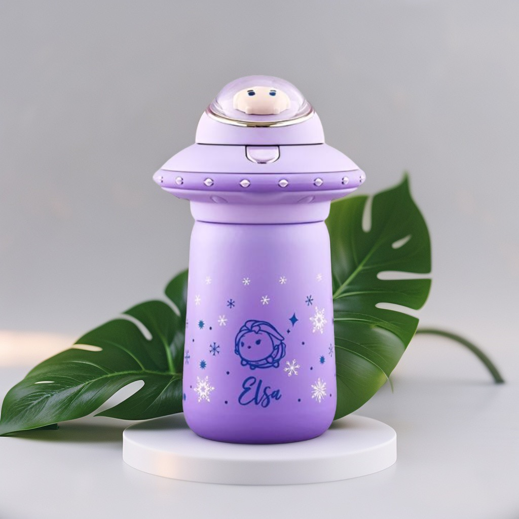 Purple - Space Ship Shaped Vacuum Insulated Water Bottle for Kids – 300ml Leakproof & BPA-Free NOV3535.
