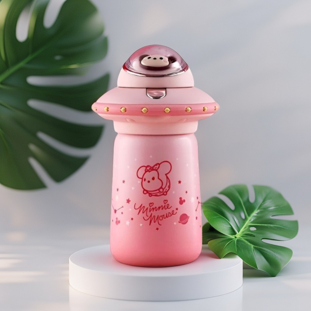 Pink - Space Ship Shaped Vacuum Insulated Water Bottle for Kids – 300ml Leakproof & BPA-Free NOV3535.