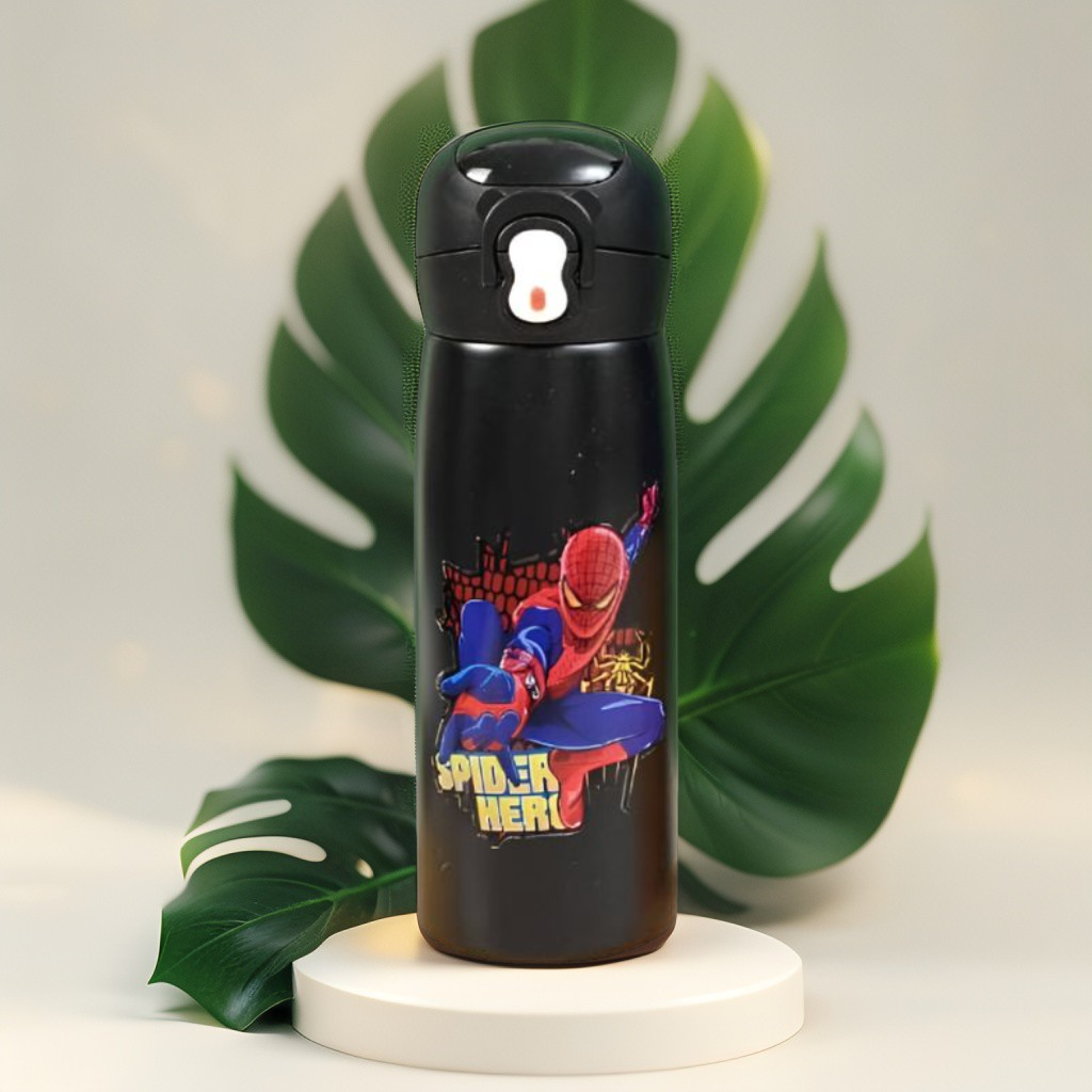 DarkSpider - Marvel Avengers Stainless Steel Water Bottle 450ml – Push Button Sipper for Kids | Leakproof & BPA-Free NOV8419.