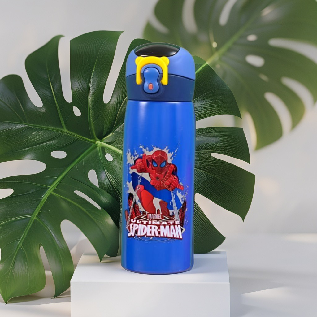 Blue - SpideySip - Marvel Avengers Stainless Steel Water Bottle 450ml – Push Button Sipper for Kids | Leakproof & BPA-Free NOV8419.
