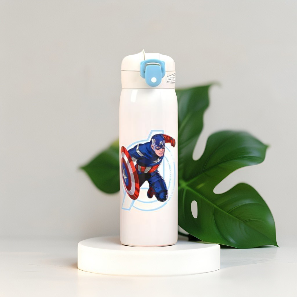 WhiteShield - Avengers Theme Sipper Bottle – Stainless Steel & Leakproof 500ml Push Button with Lock  NOV8336.