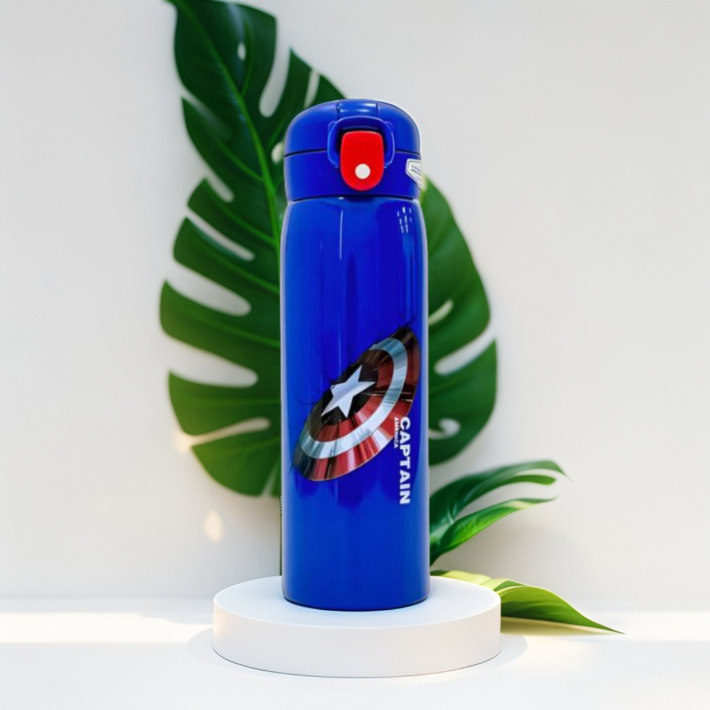 Avengers Theme Sipper Bottle – Stainless Steel & Leakproof 500ml Push Button with Lock NOV8408.