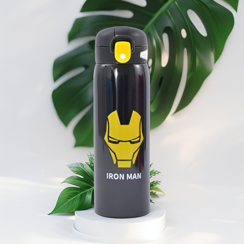 IronSip - Avengers Theme Sipper Bottle – Stainless Steel & Leakproof 500ml Push Button with Lock NOV8408.