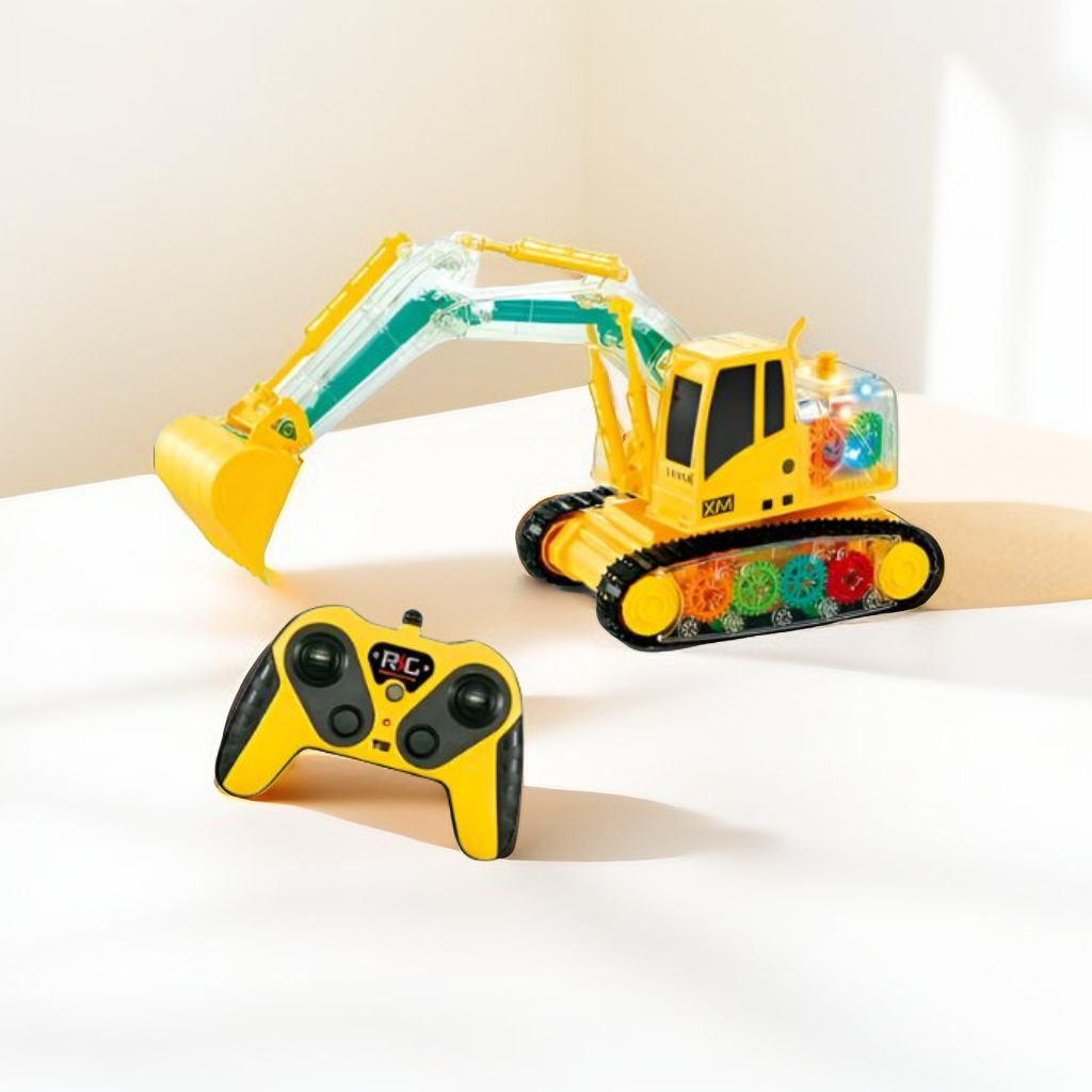 Transparent Shell Excavator – Remote Control Toy for Kids with Flashing Lights | RC Construction Vehicle Toy LMI13333.