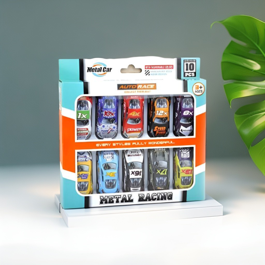 TurboBlaze 10X – Metal Racing Car Pack of 10 | Pullback Die-Cast Mini Cars for Kids | High-Speed Toy Vehicles for Boys & Girls LMI12467.