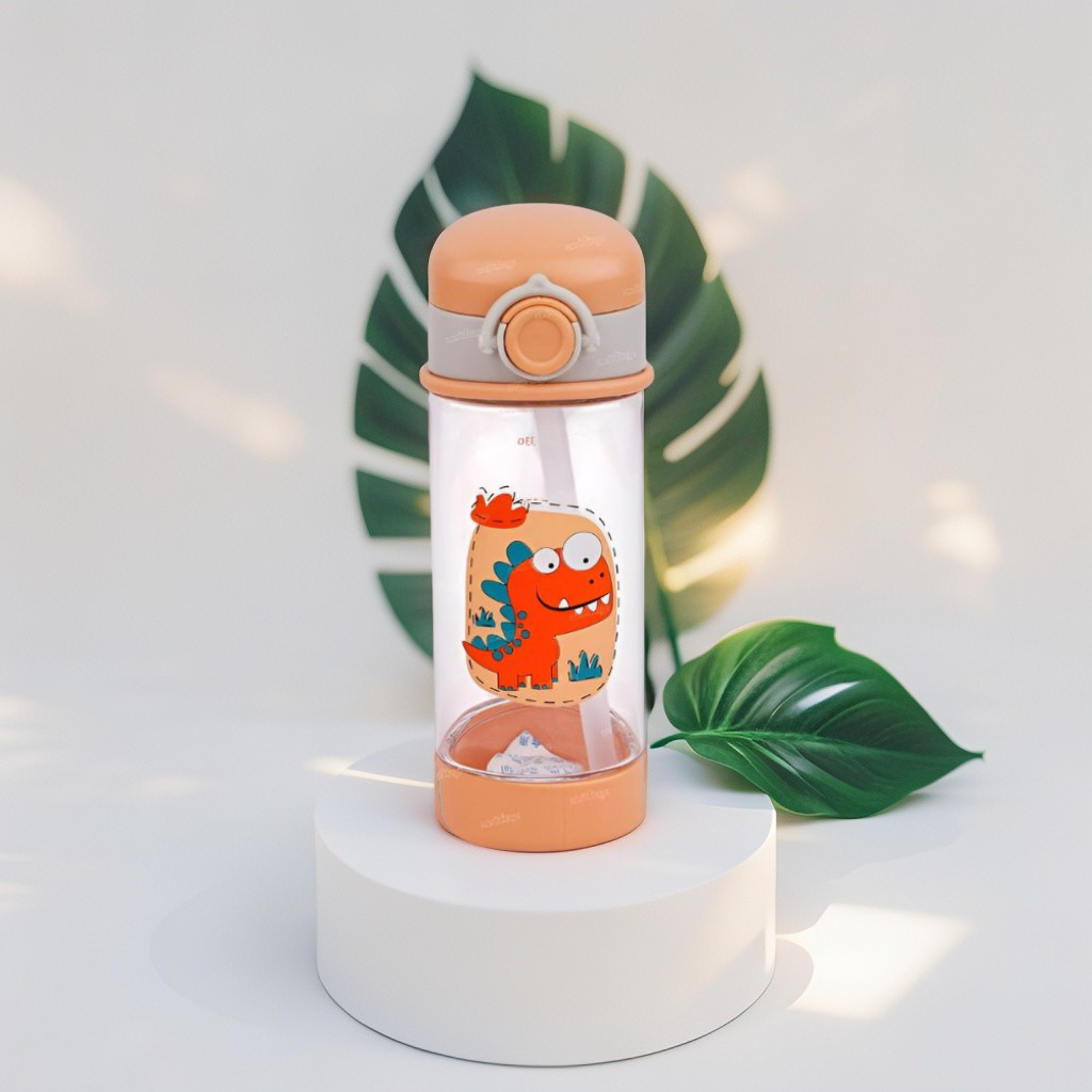 Peach - DinoSip – 360ml Water Bottle for Kids with Straw | Non-Toxic & BPA-Free | Cute Dinosaur Print | Leak-Proof School & Travel Bottle for Boys & Girls NOV6322.
