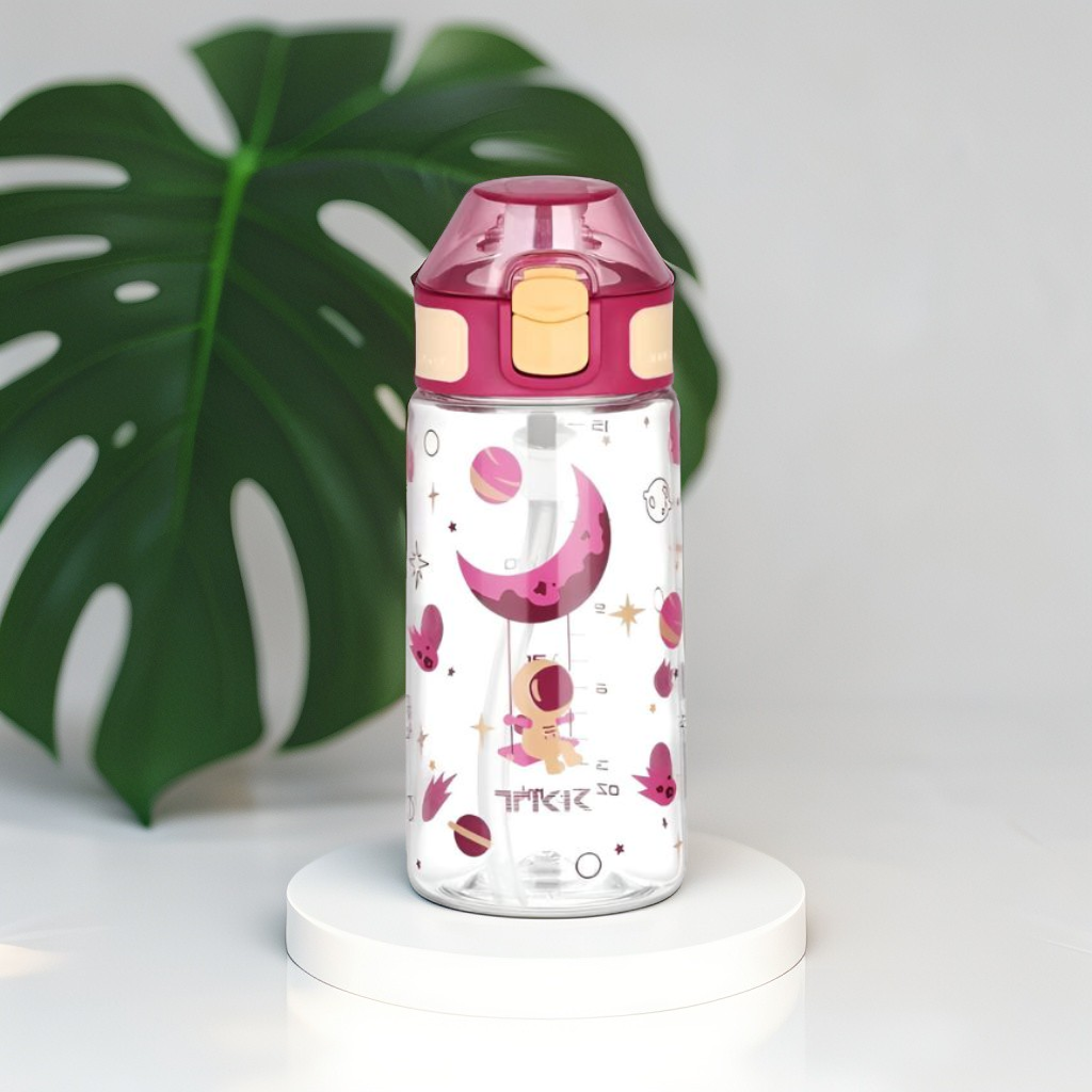 Dark Pink - GalaxyJet Kids Water Bottle – 500ml Leakproof Bottle with Rocket & Astronaut Print for School & Travel NOV3313.