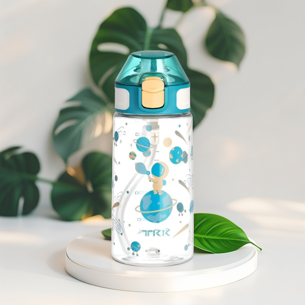 Turquoise - GalaxyJet Kids Water Bottle – 500ml Leakproof Bottle with Rocket & Astronaut Print for School & Travel NOV3313.