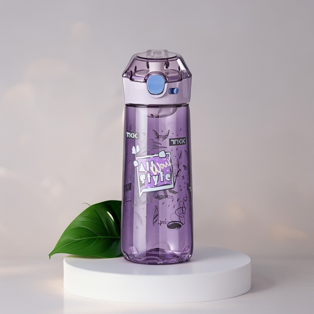 Purple - AquaBliss – Stylish Printed Water Bottle - 400 ml Leakproof & BPA-Free for School, Office & Travel NOV3312.