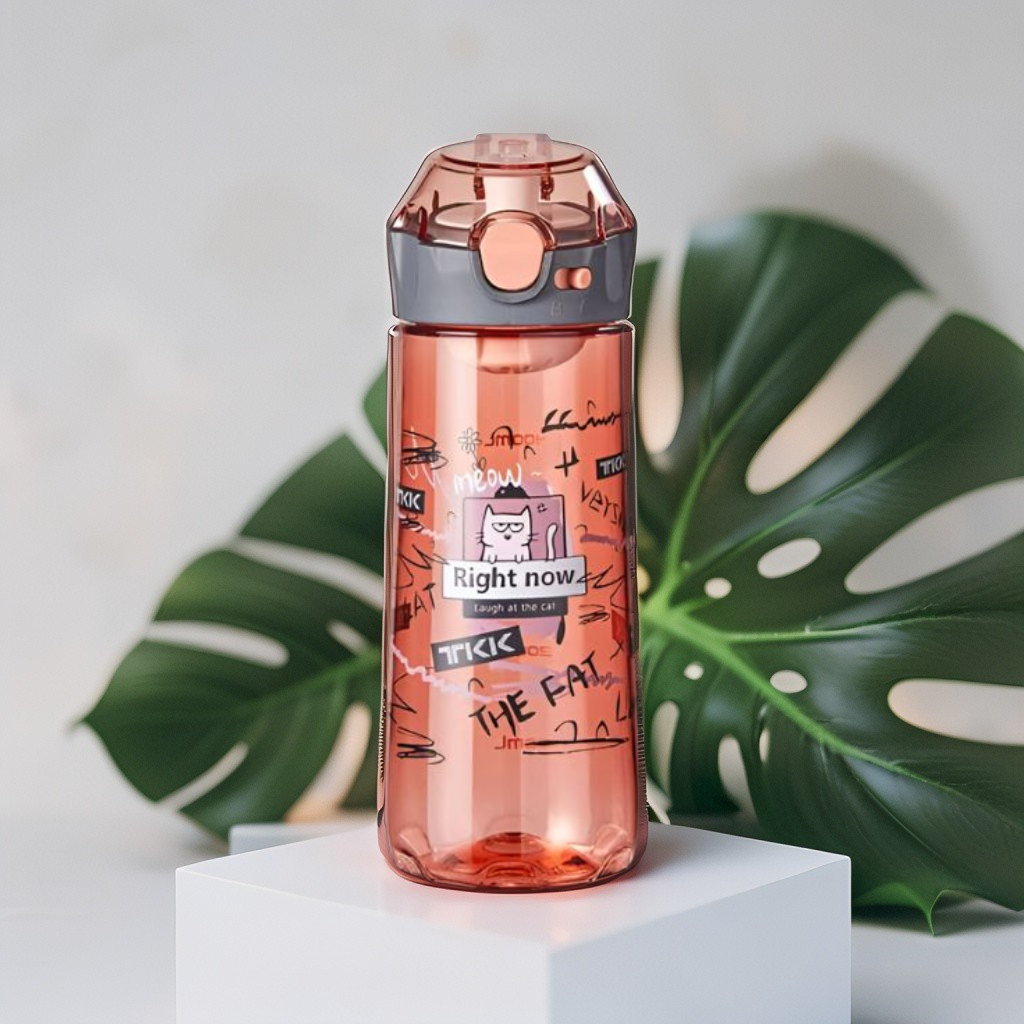 Orange - AquaBliss – Stylish Printed Water Bottle - 400 ml Leakproof & BPA-Free for School, Office & Travel NOV3312.