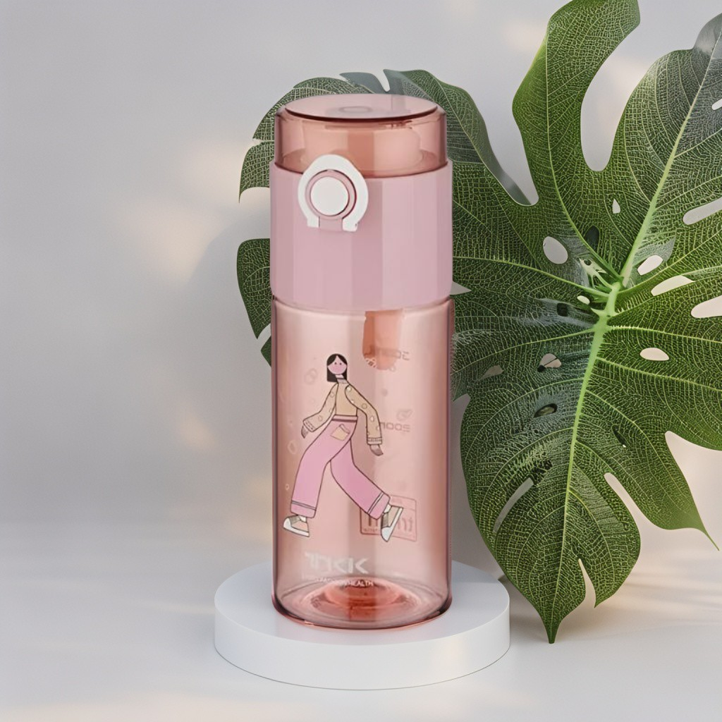 Pink - Lady Print Water Bottle  –  500ml Feminine Design Water Bottle for Girls | Durable, Cute & Leak-Proof NOV3300.