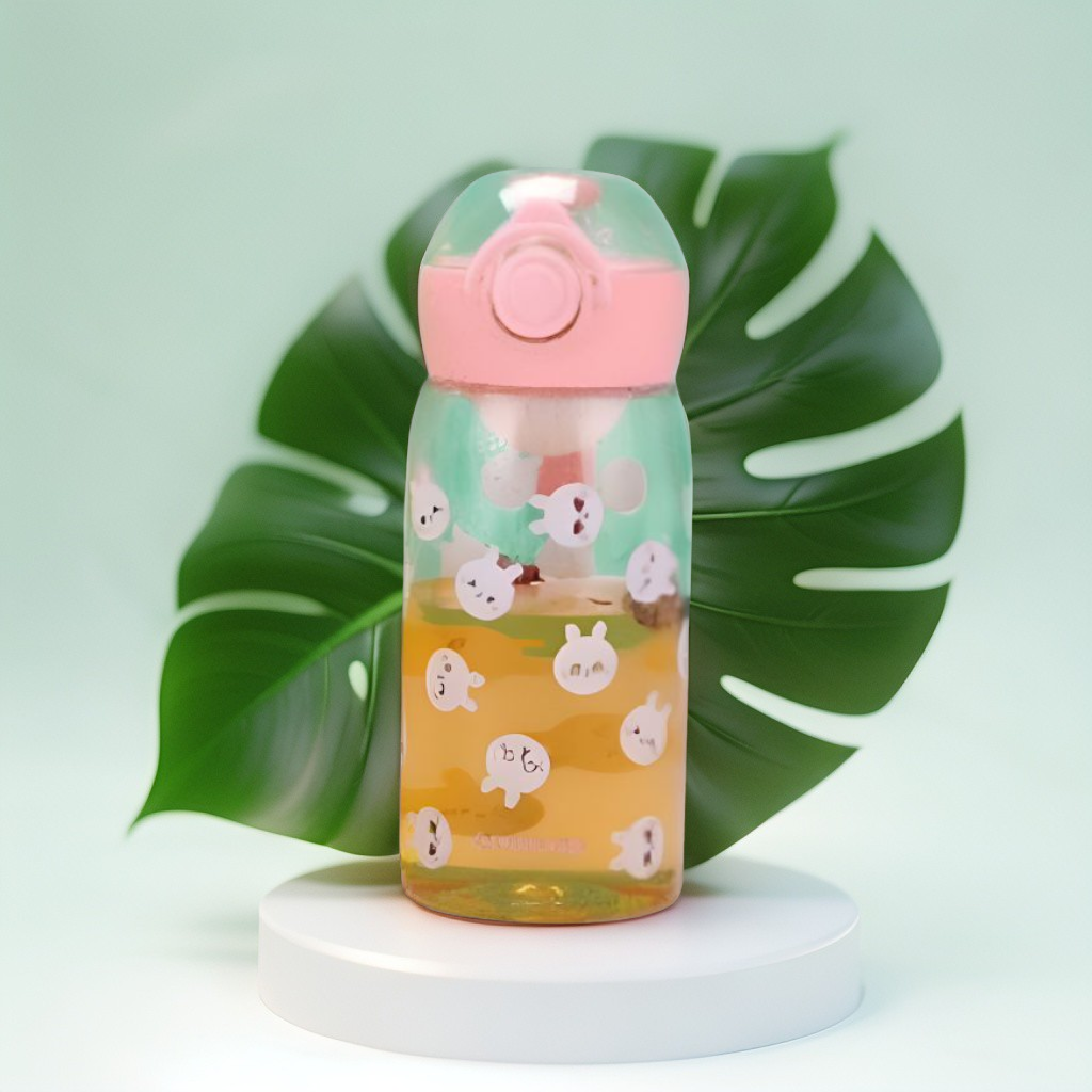Pink - Cute Animal Printed Water Bottle for School Kids – 400ml Leakproof & Durable | Perfect for Boys & Girls NOV1720.