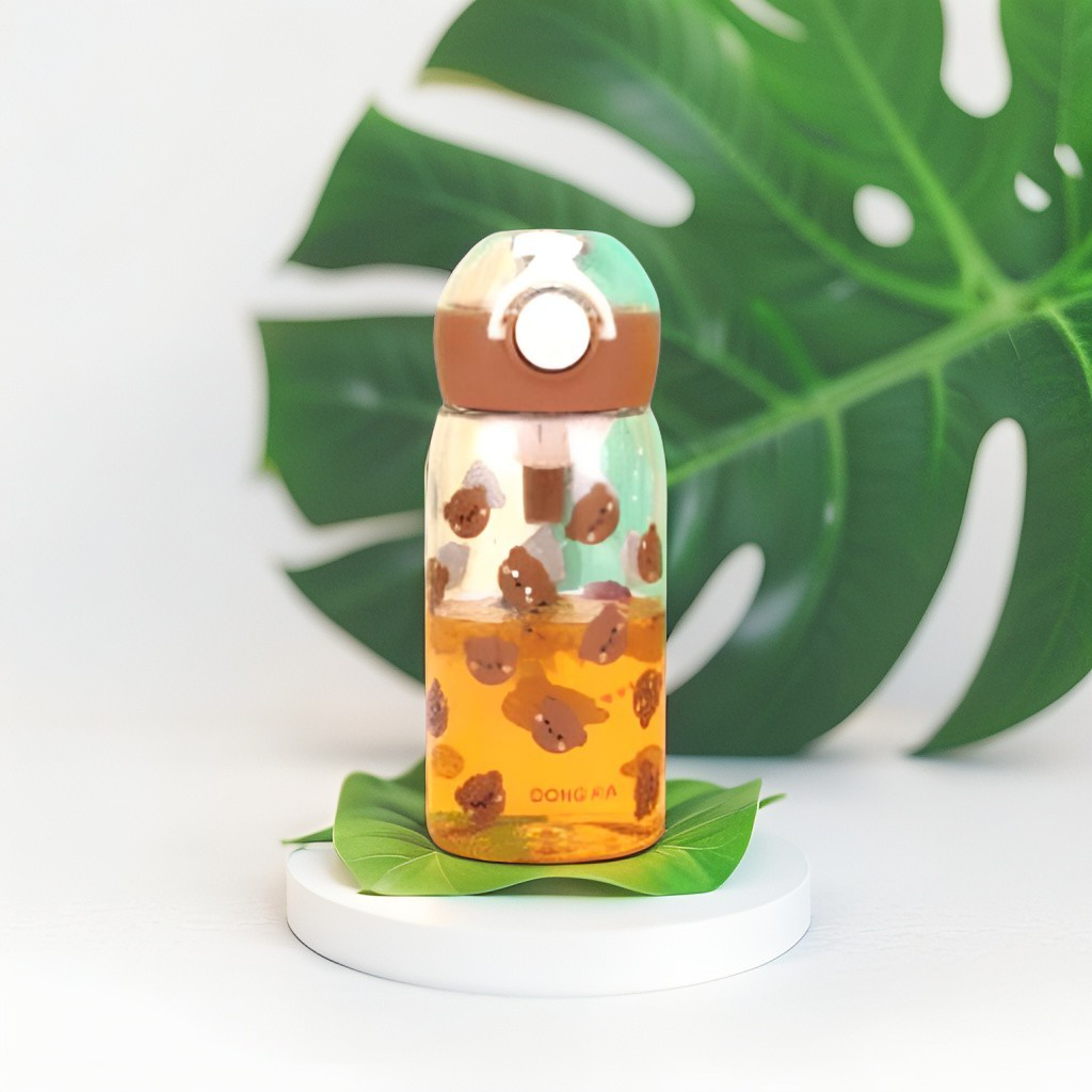 Brown - Cute Animal Printed Water Bottle for School Kids – 400ml Leakproof & Durable | Perfect for Boys & Girls NOV1720.