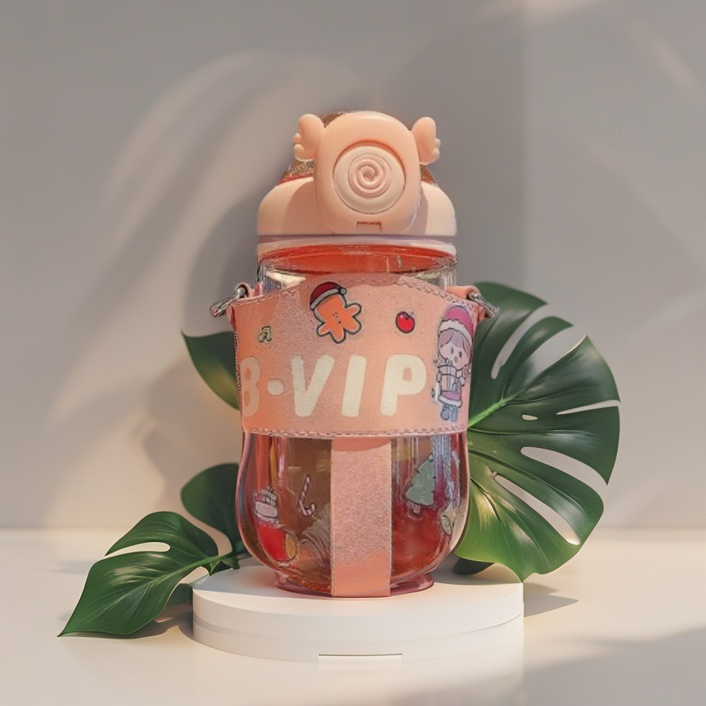 Pink - Baby Drink Bouncing Cup Water Bottle – Cute Mini Sports Bottle with Straw for Toddlers NOV1340.