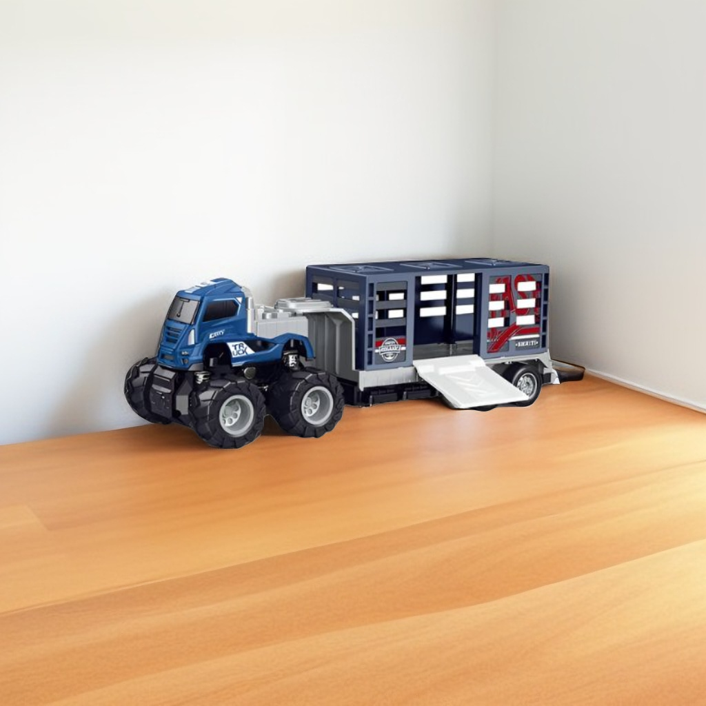 Blue - Animal Transport Truck  –  Pull Back Action, Realistic Farm Vehicle Toy for Kids NX12539.