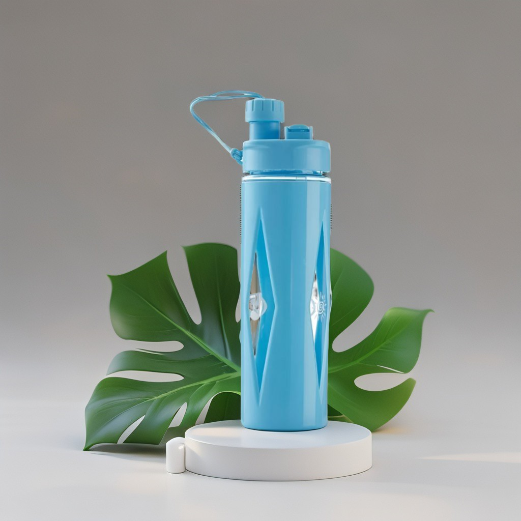 Blue - HydroSip KidsPro - Plastic Water Bottle with Straw and Carry String for School Children & Sports Enthusiasts NOV626.