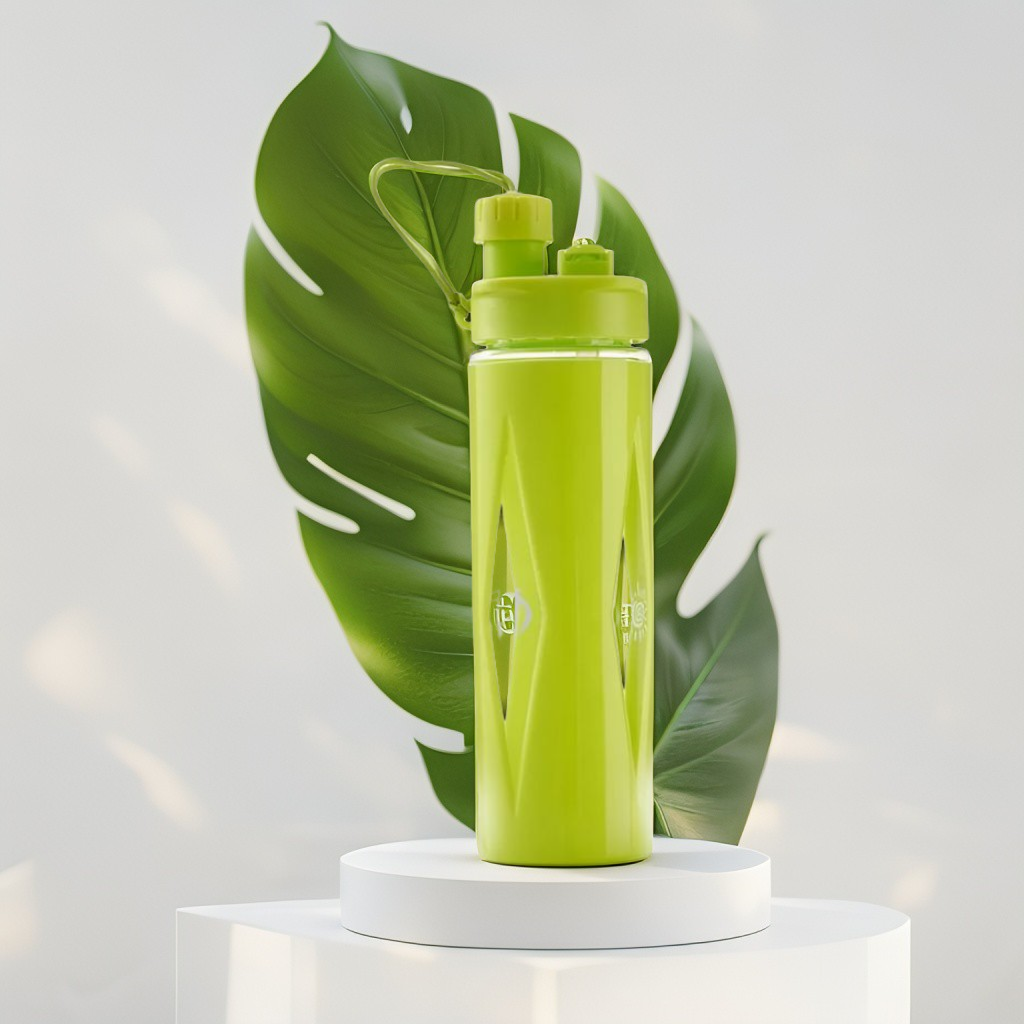 Green - HydroSip KidsPro – Plastic Water Bottle with Straw and Carry String for School Children & Sports Enthusiasts NOV626.