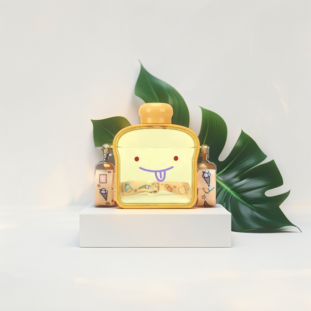 Yellow - Bread-Shaped Smiley Face Plastic Water Bottle - 400ml Cute & Leakproof for Kids and Adults NOV538.