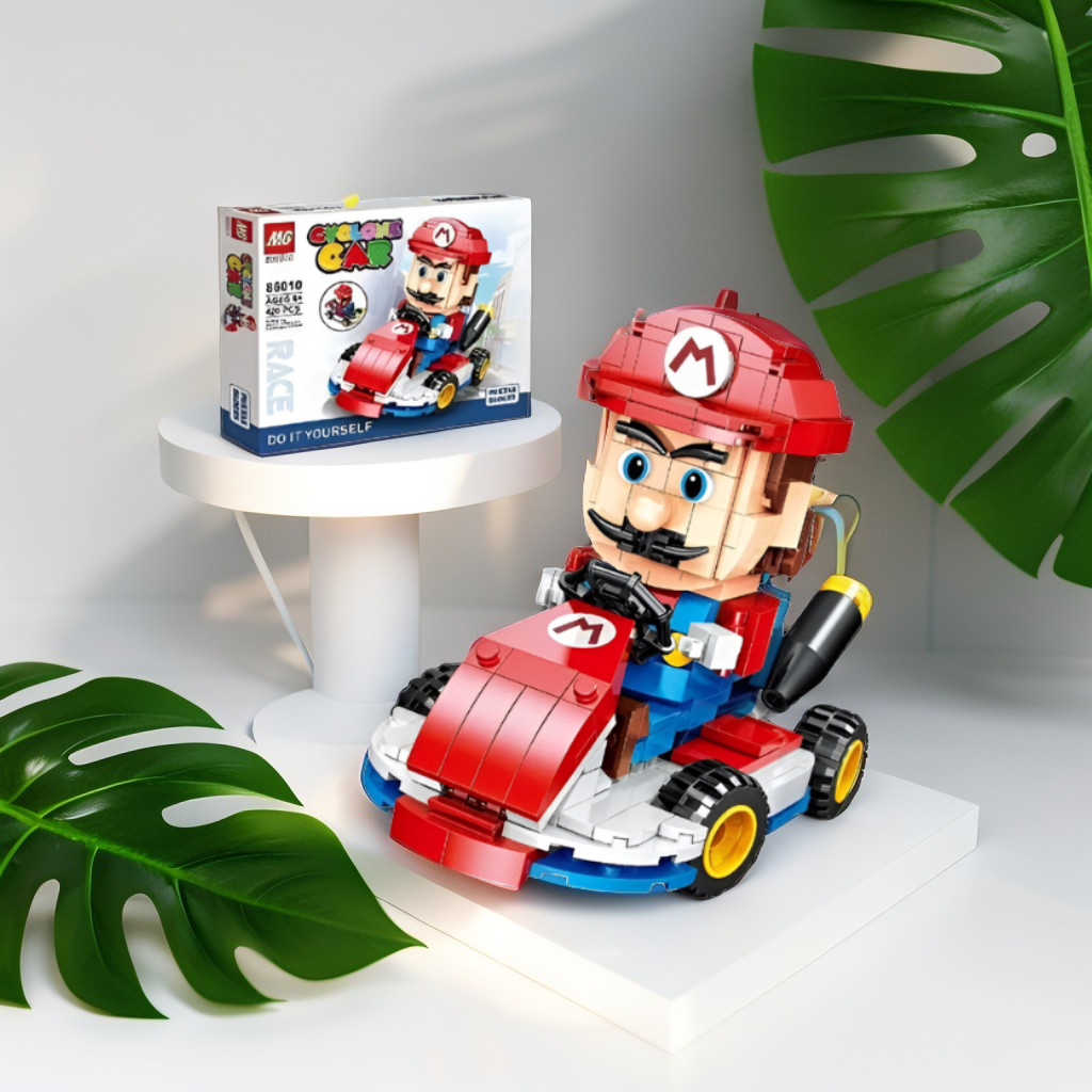 Mario Kart Style Building Block Set – Mini Figure Racer Toy for Kids & Adults | DIY Go-Kart Brick Set TV5254.