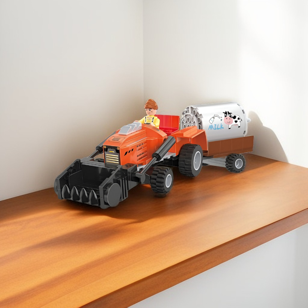 Farm Tractor and Milk Tanker Trailer Building Block Set - COGO CITY LEGO Set - Agricultural Vehicle Toy for Kids Ages 6+ TV5078