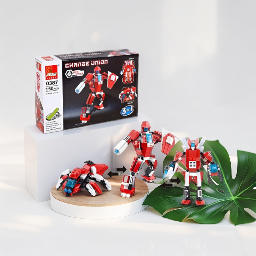 Red - Change Union 3-in-1 Transforming Robot LEGO Set | Blue Mecha Building Blocks Toy (150 Pcs) TV4834