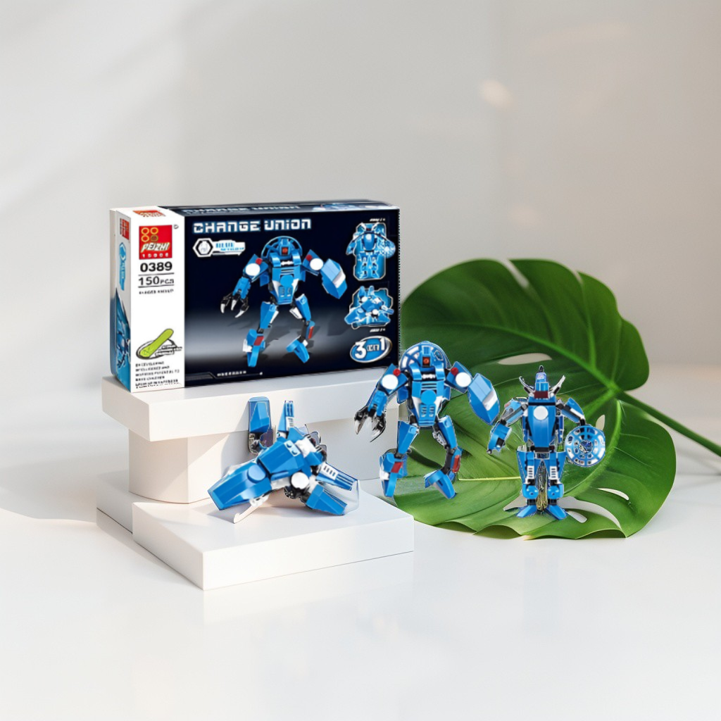 Change Union 3-in-1 Transforming Robot LEGO Set | Blue Mecha Building Blocks Toy (150 Pcs) TV4833