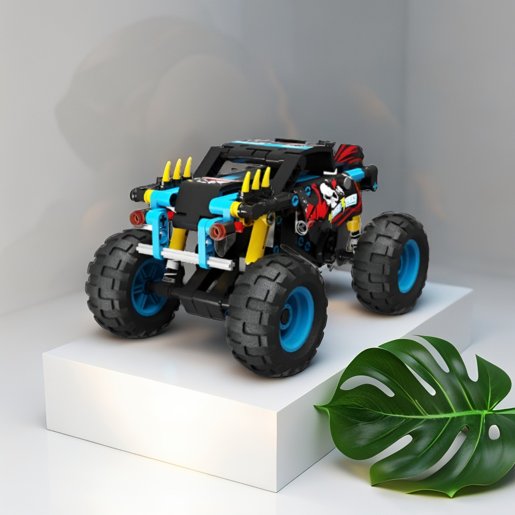 198-Piece Pull-Back Race Car Building Toy | Contest Master Monster Truck LEGO Set for Boys & Girls