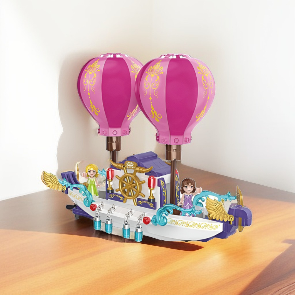 Fairy Tale Hot Air Balloon Boat Building Block Set - 358 PCS Fantasy LEGO Set - Princess Flying Ship Toy for Girls TV942