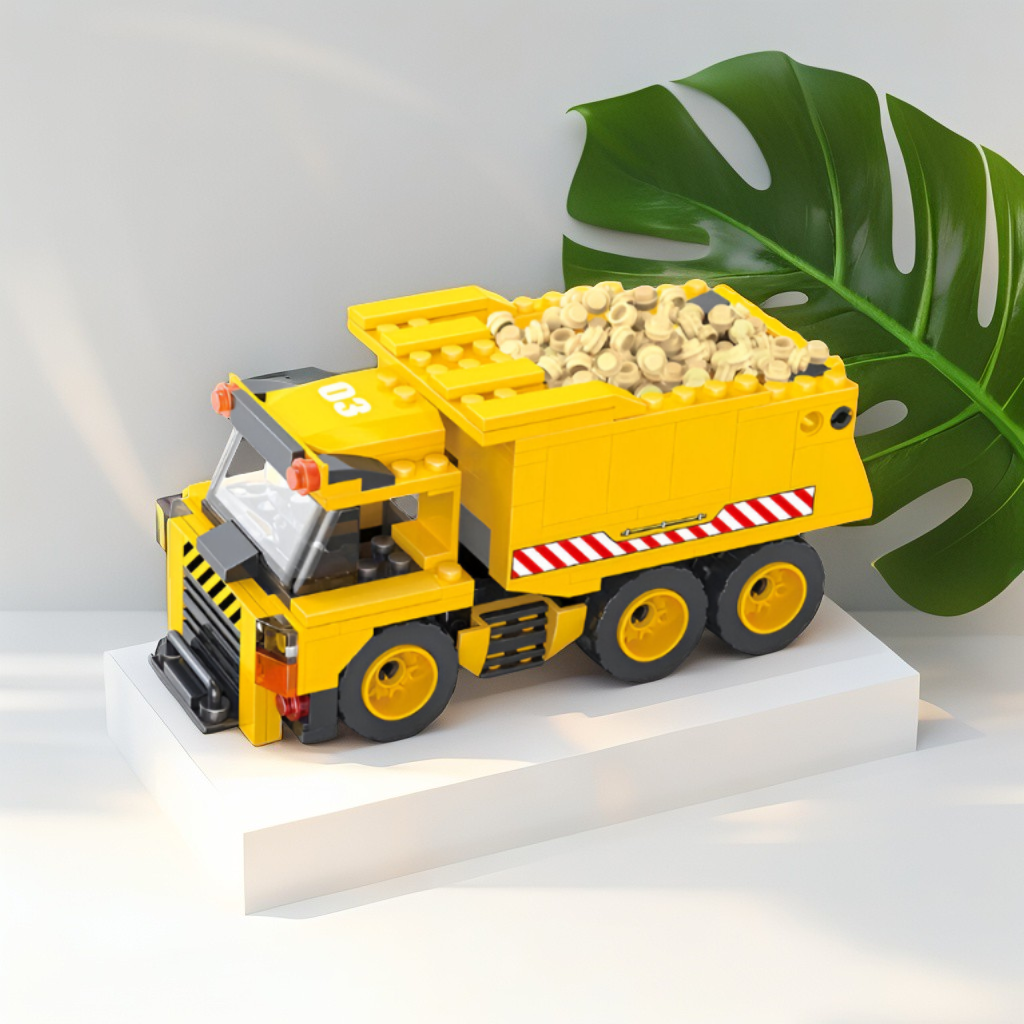 Construction Build Zone Building Block Set - COGO Dump Truck & Drill Vehicle 604 PCS LEGO Set - 3-in-1 Engineering Toy TV5104