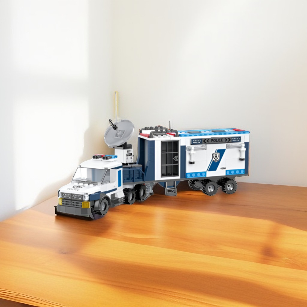 Police Command Center Building Blocks Set – Truck, Trailer, Motorcycle & 4 Mini Figures | Police Toy Construction Set for Kids TV5091.