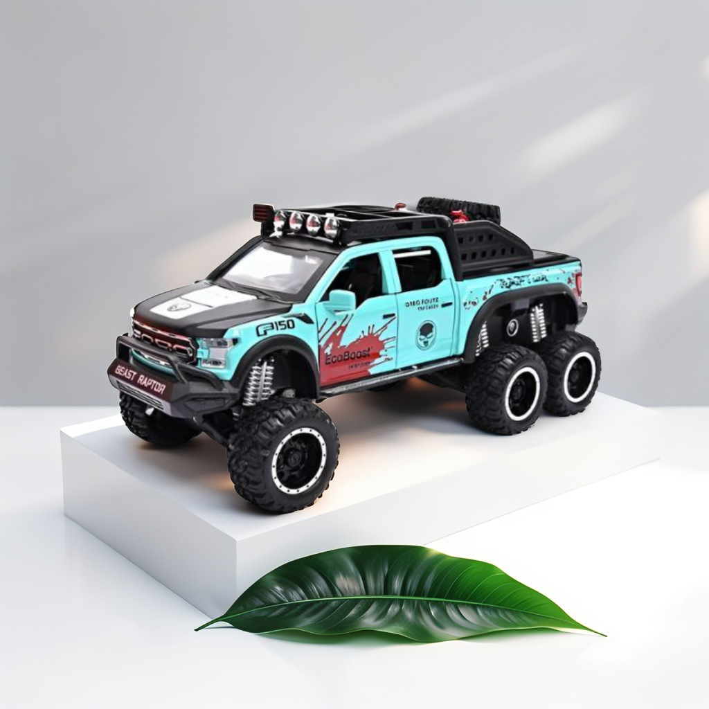 Green - Ford Raptor X-Spray - Raptor F150 Spray Diecast Car – Metal Toy Truck for Kids LMI15065.