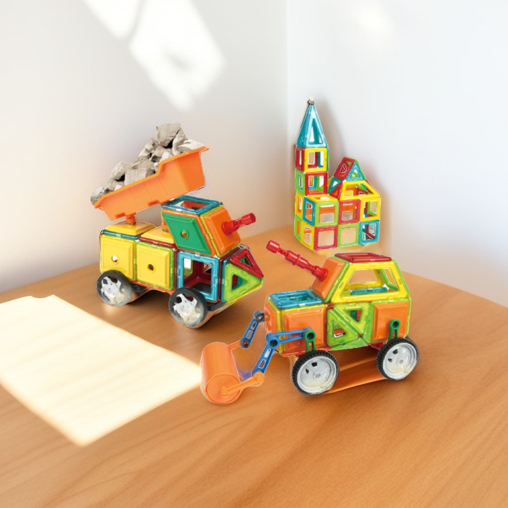Magical Magnet Tiles Building Blocks Set - Construction Vehicles & Castle Educational STEM Toy TV1714.
