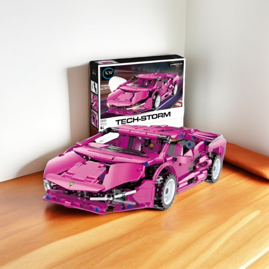 Pink Supercar Building Block Set - 929 PCS TECH-STORM Sports Vehicle LEGO Set - Lambocar Model for Ages 8+ TV5124
