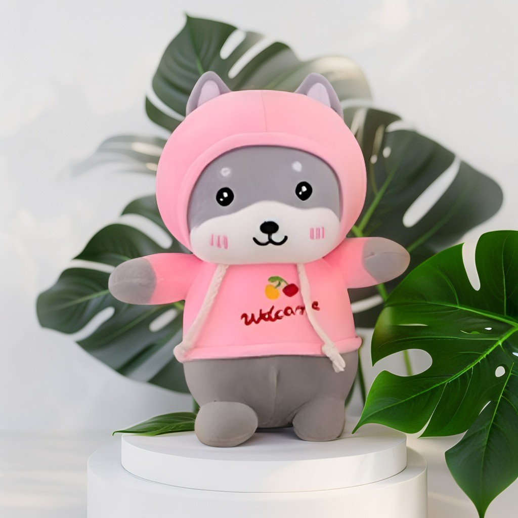 Pink - Husky Plush Soft Toy – Cute Stuffed Dog Doll for Babies & Kids | Soft & Cuddly Toy for Boys & Girls 8 inch - MS9587.