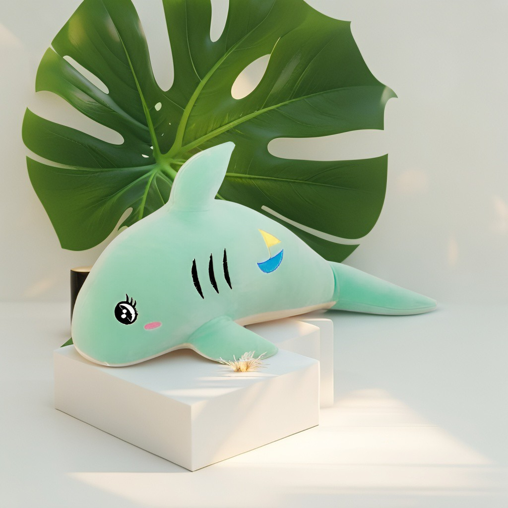 GreenShark – Green Shark Plush Doll, Soft & Cuddly Hugging Pillow, Fish Toy For Kids 8 inch - MS9597.