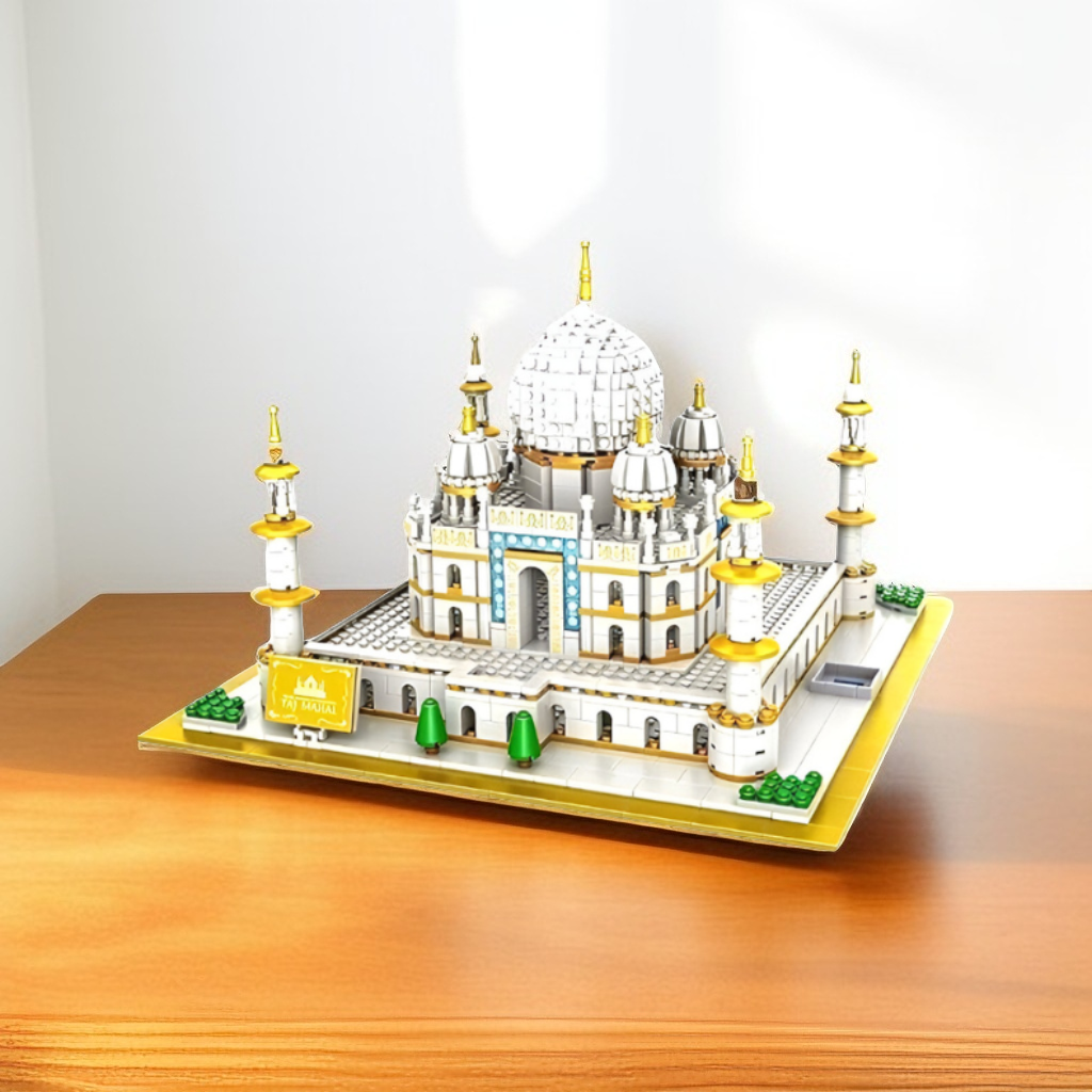 Taj Mahal Architecture Building Block Set – Educational DIY Toy Model for Kids & Adults | White & Gold Landmark Construction Kit TV5544.