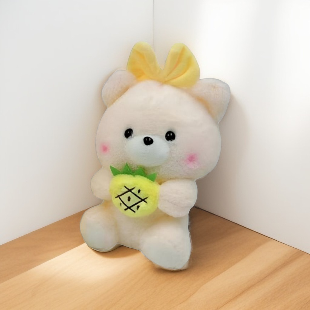 Yellow - Soft & Cuddly Teddy Bear with Bow & Strawberry – Perfect for Hugs & Love 8 inch - MS14487.