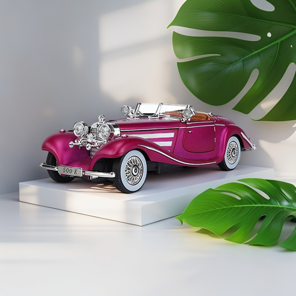 Purple - Mercedes Benz 500K Model 1:24 Scale Diecast Car - Purple Metal Collectible | NX-N-24 - Acrylic Transparent Box.