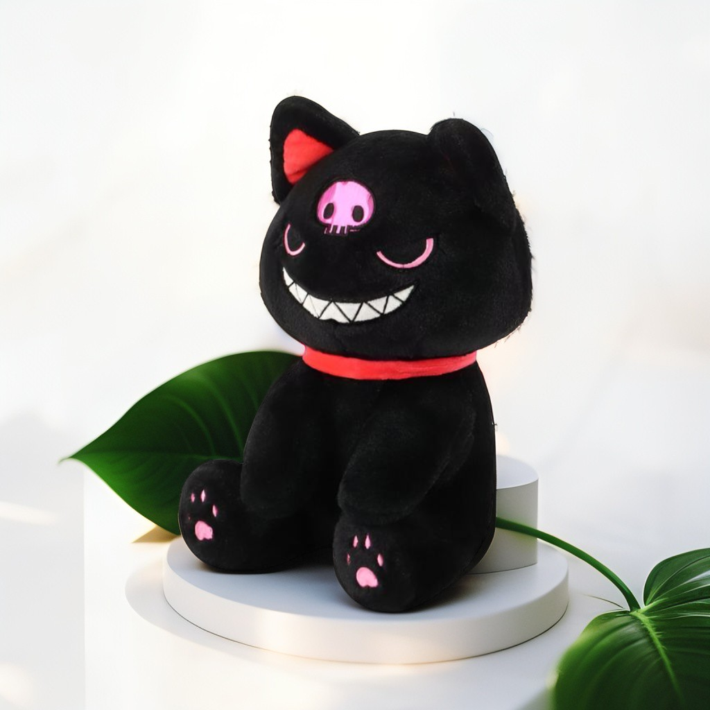 Black - KawaiiCat Plush Doll – Soft Stuffed Animal Toy & Cute Home Decoration 8 inch - MS14523.