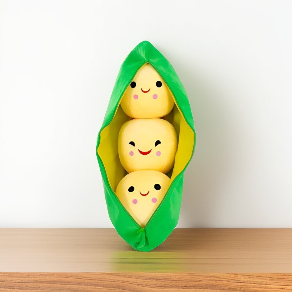 YELLOW - Smiley Pea Pod Plush Toy – 25cm Detachable Bean Set | Cute Stuffed Vegetable Toy for Kids - MS14493