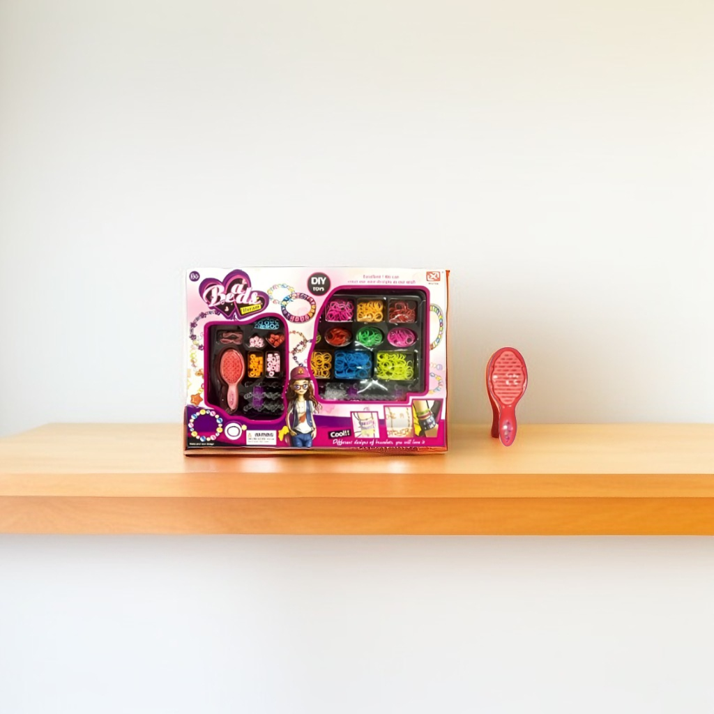 Kids' DIY Bracelet & Hair Accessory Maker Kit with Loom Bands, Beads & Comb NX11652