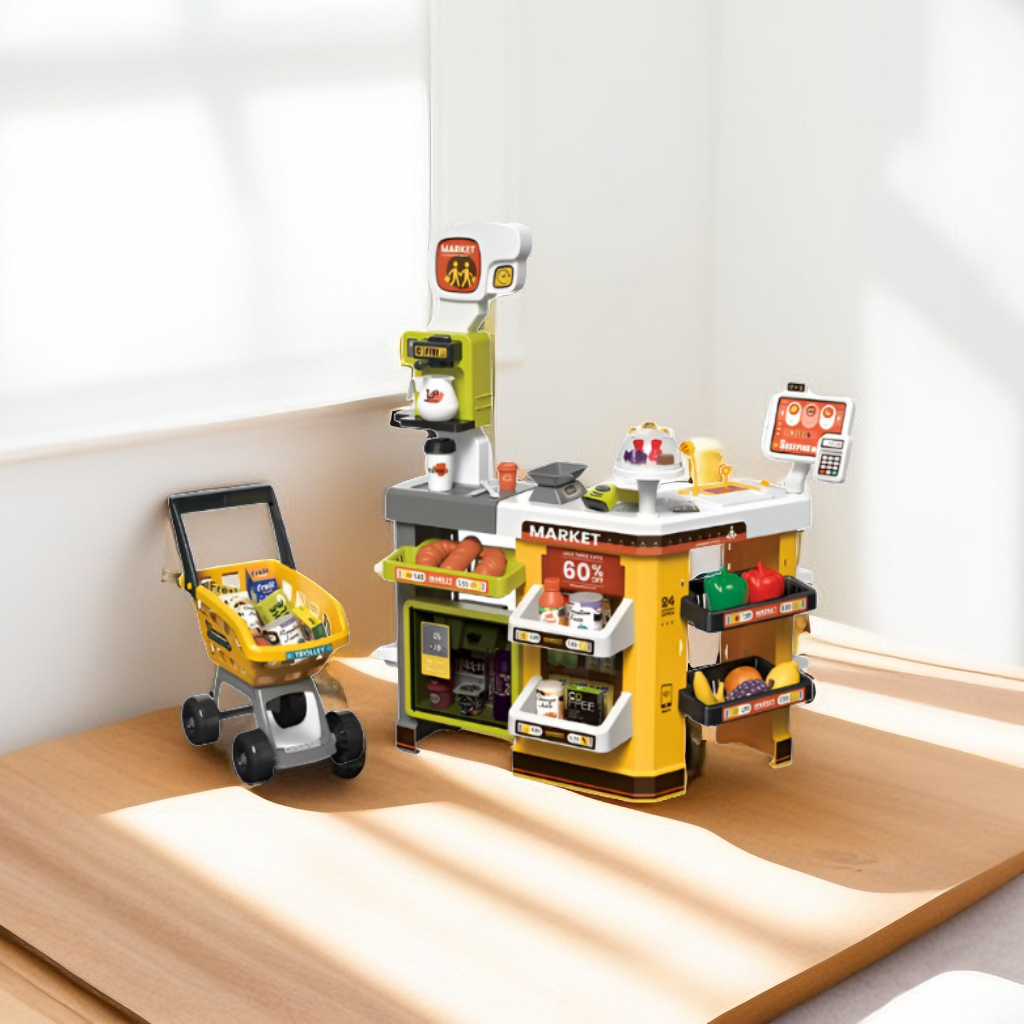 Kids Supermarket Play Set - Shopping Cart, Scanner & Cash Register | Pretend Play Grocery Store Toy for Boys & Girls NX15421.